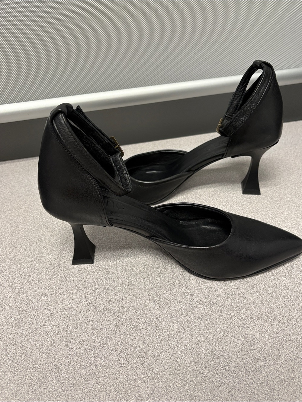 Bueno Black Pointed Toe Ankle-Strap Heels